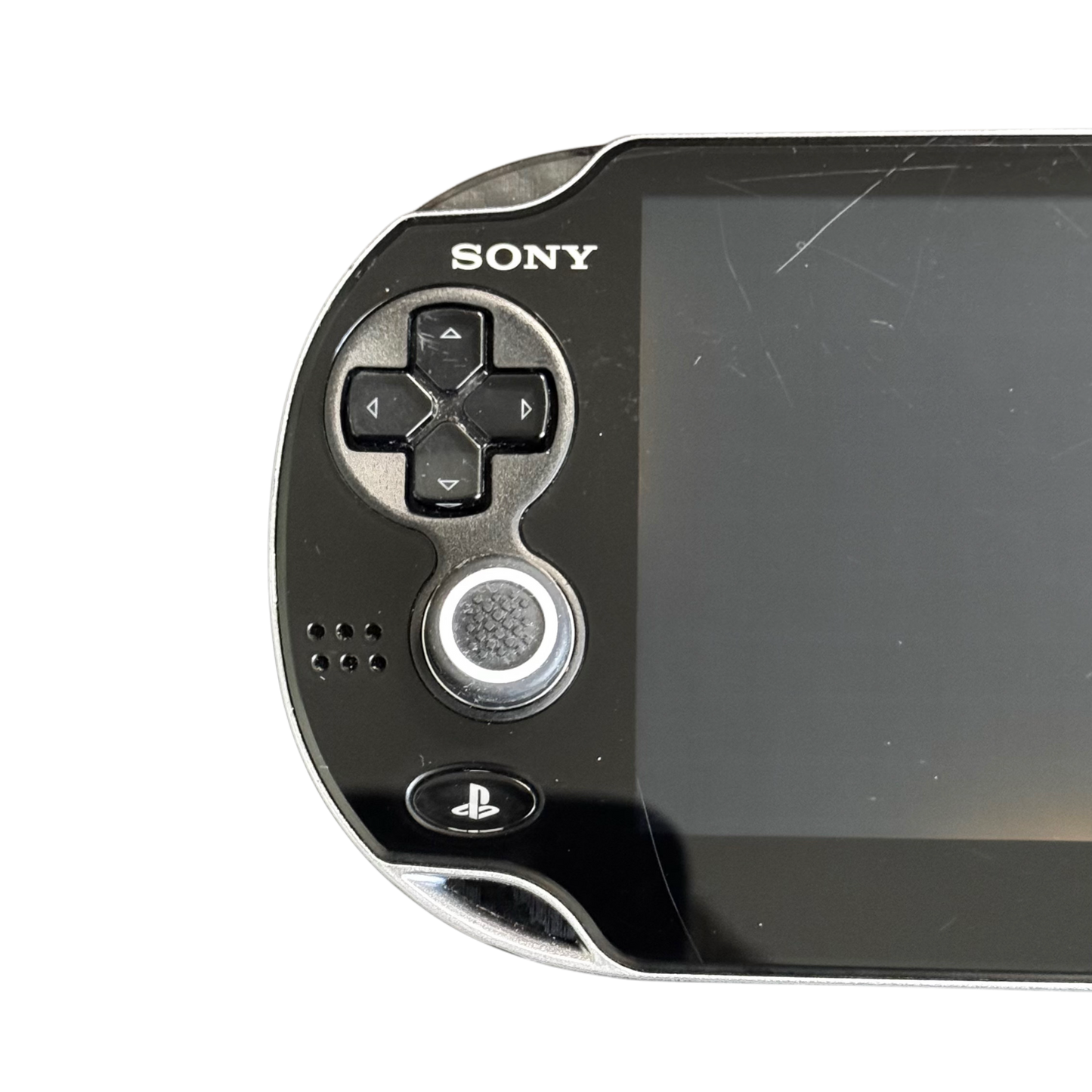 Svart Sony PlayStation Vita 1000 med OLED-skjerm og ny ladekabel