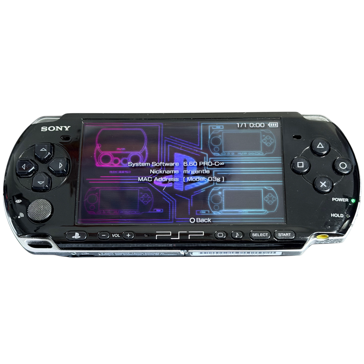 Playstation portable med skjermen på i svart